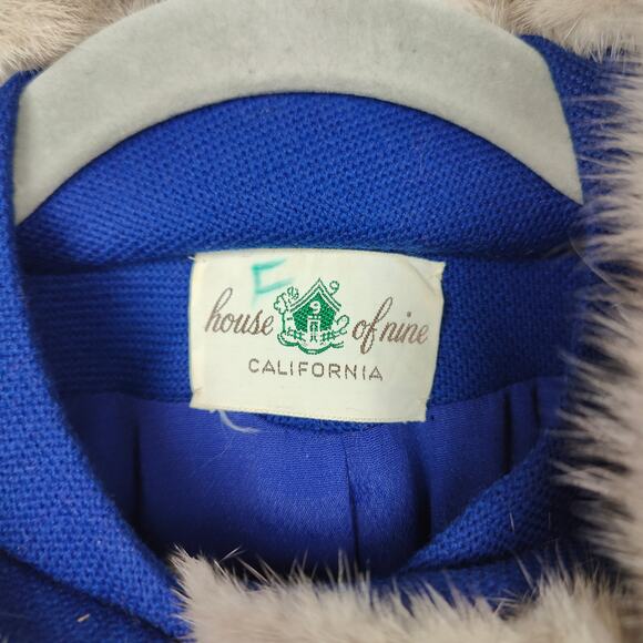 Vintage Hockanum Petit-Point Jacket Womens 6 Royal Blue Mink Collar Jack Bloom - Picture 3 of 10